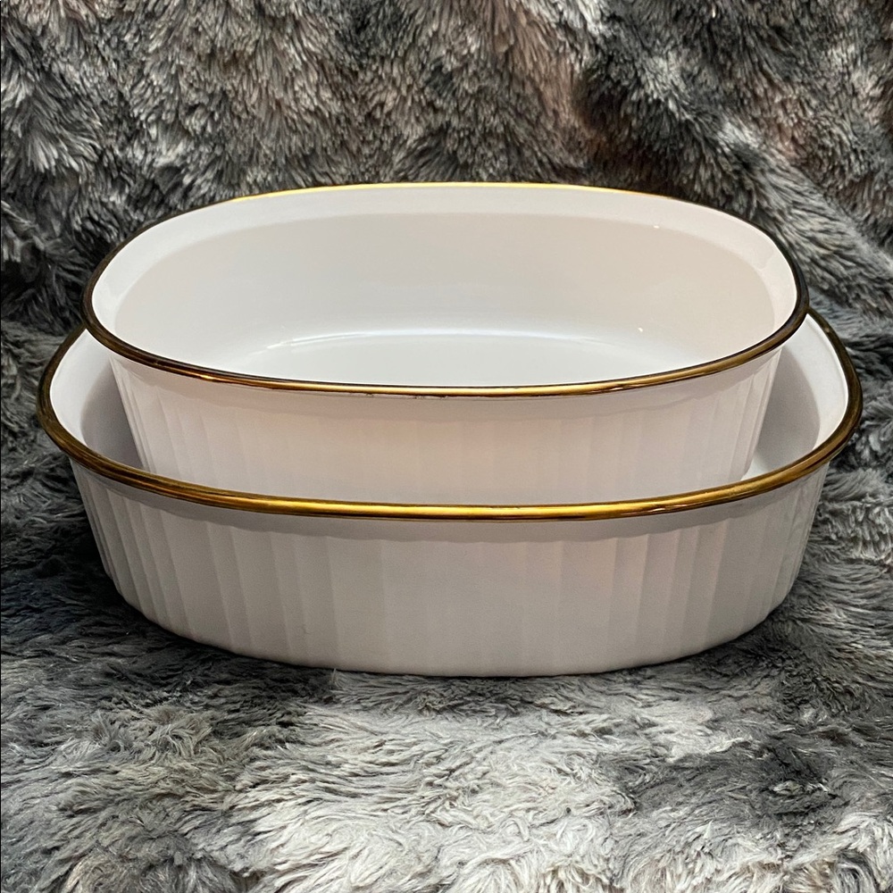 Vintage Corning ware French White casserole dishes with gold trim 2.8 L and 1.8 - Picture 8 of 16